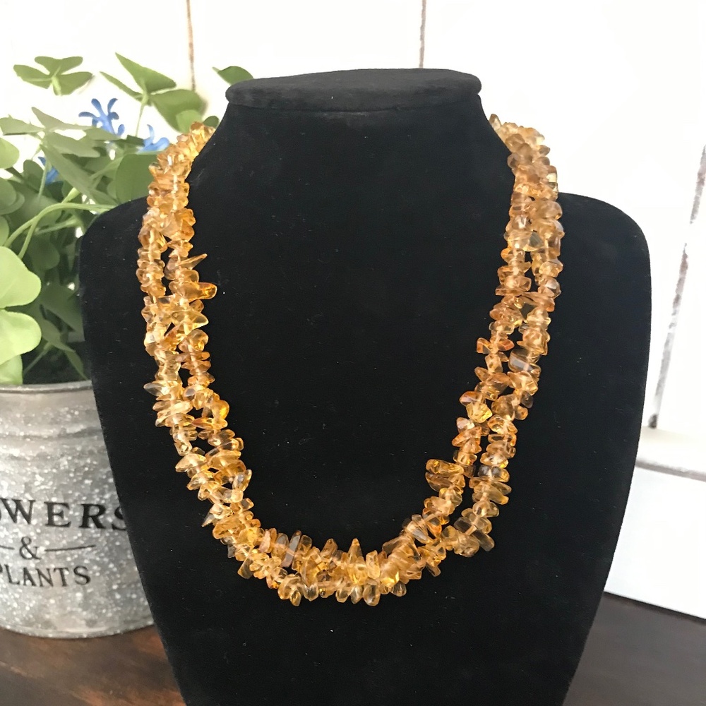 17" Vintage Carolee Citrine Colored Chip Beaded Double Stranded Necklace